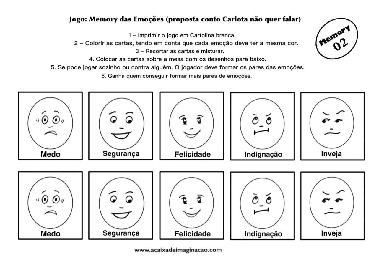 Carlota jogo memory emoções 1 colorir pintar – Educação Emocional e Terapia  por meio de contos